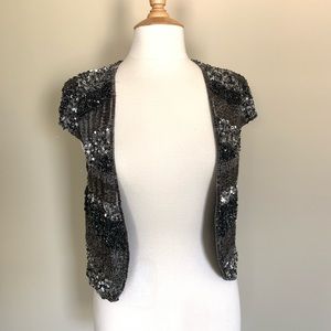 NWT Zara Sequenced Grey Beaded Vest Sz Small